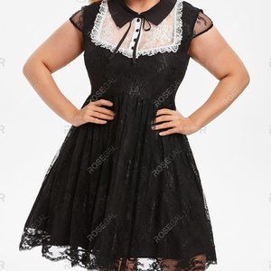 Rosegal 1X Black Lace Peter Pan Collar Dress Goth